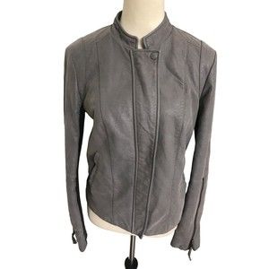 FREE PEOPLE Women’s Sz 10 Cool & Clean  Moto Vegan Jacket  Gray Suede Leather